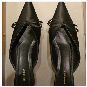Authentic Balenciaga Knife Black Satin Mules 37